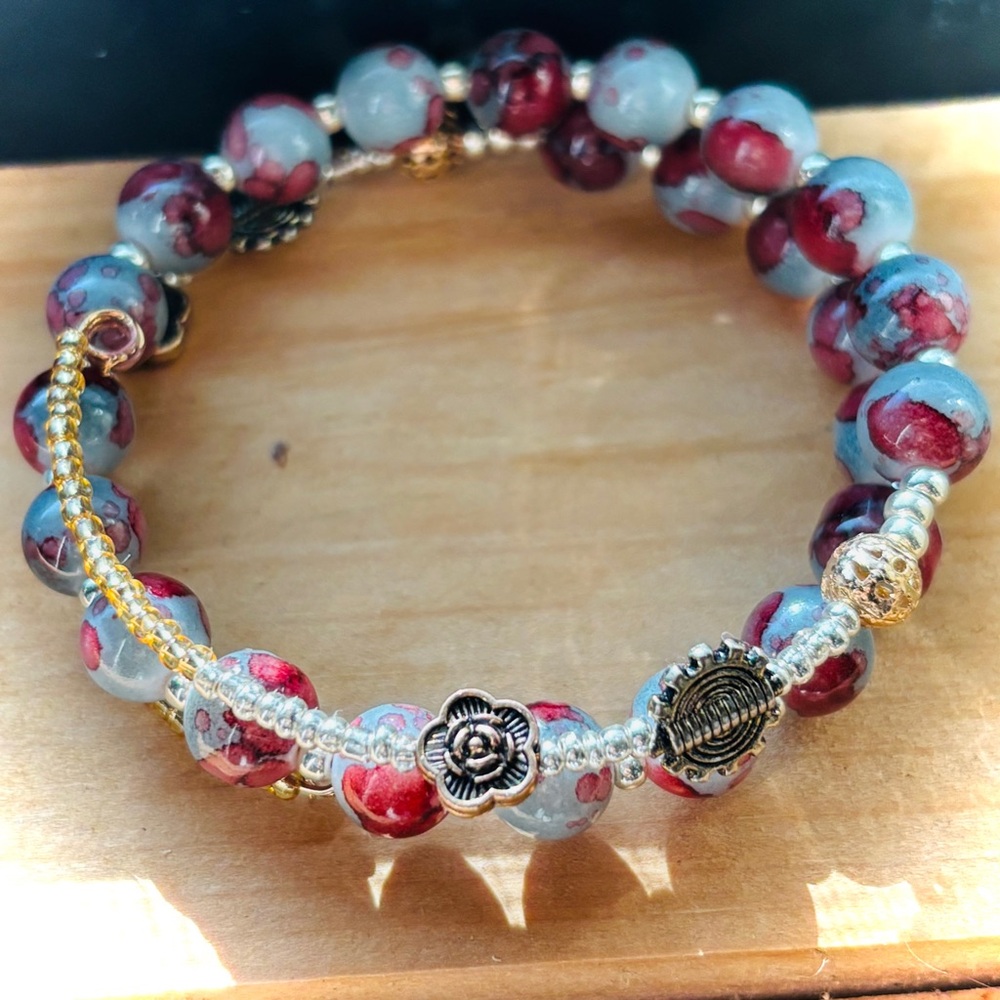 OOAK Speckled Glass Bohemian Wrap Bangle Bracelet